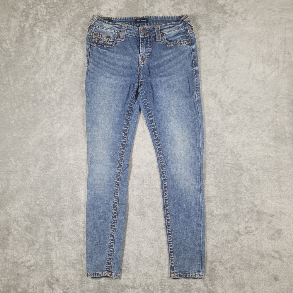 True Religion Jeans Womens 29 Blue Halle Skinny Contrast Stitch Horseshoe Denim